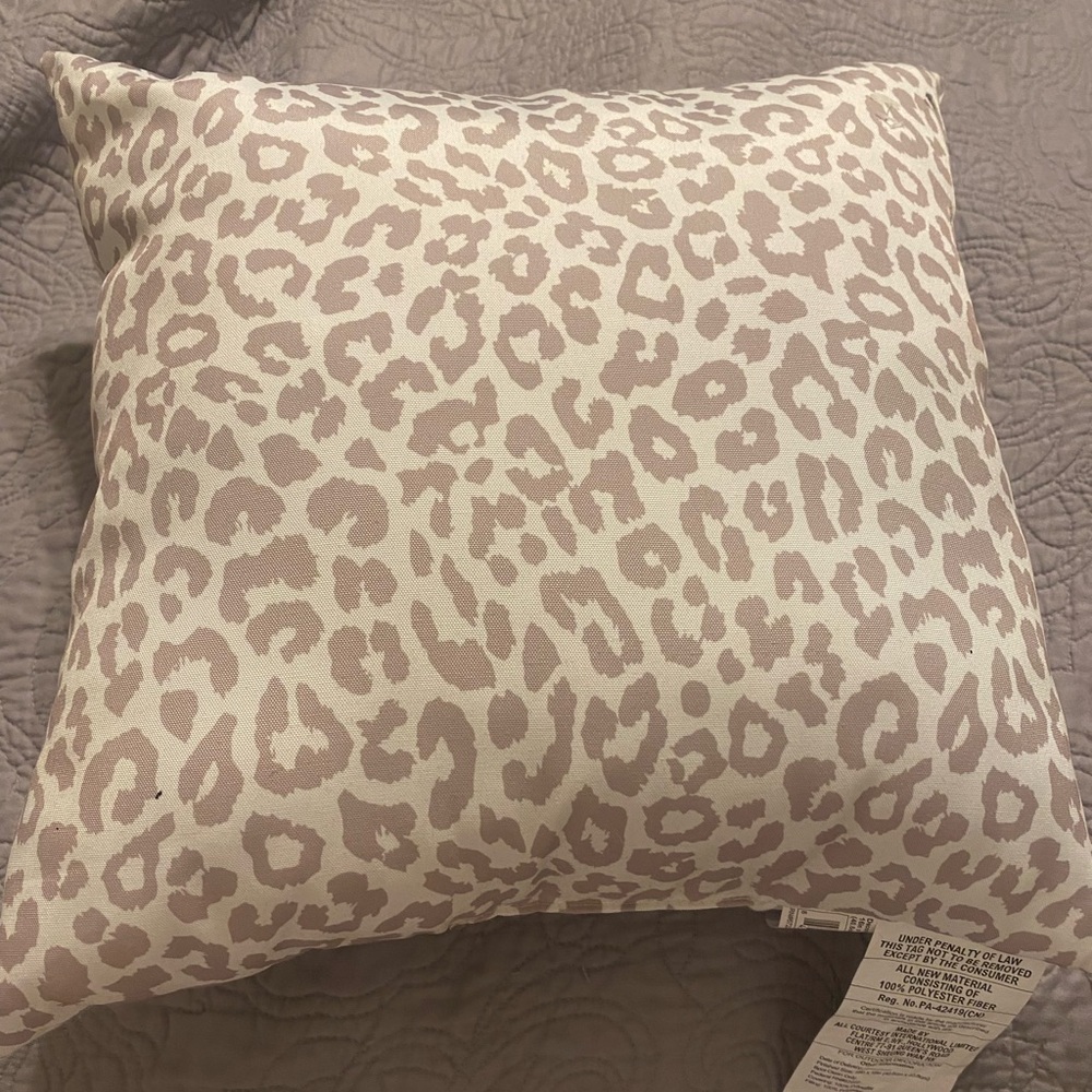 Source Unknown Cream and Pink Leopard Print Pillow
